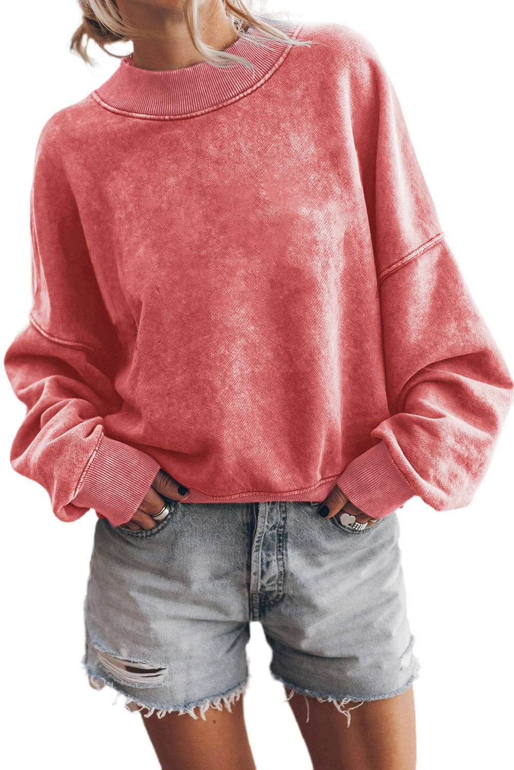 Blue Plain Drop Shoulder Crew Neck Pullover Sweatshirt