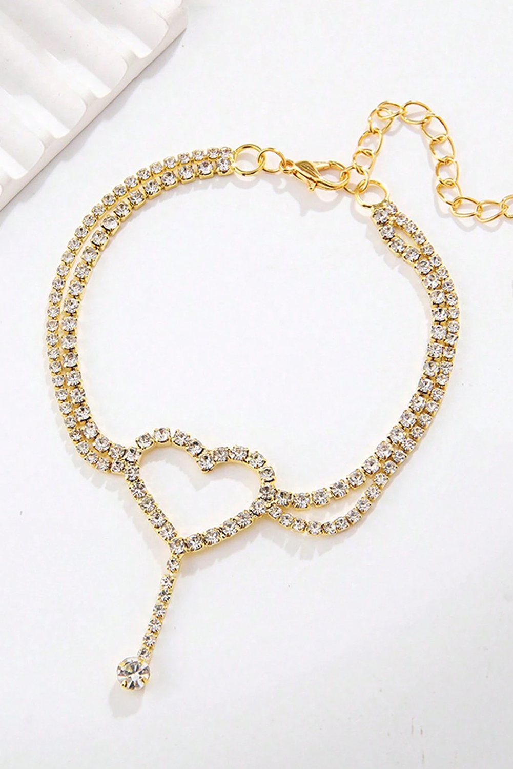 Gold Rhinestone Hollow Heart Anklet