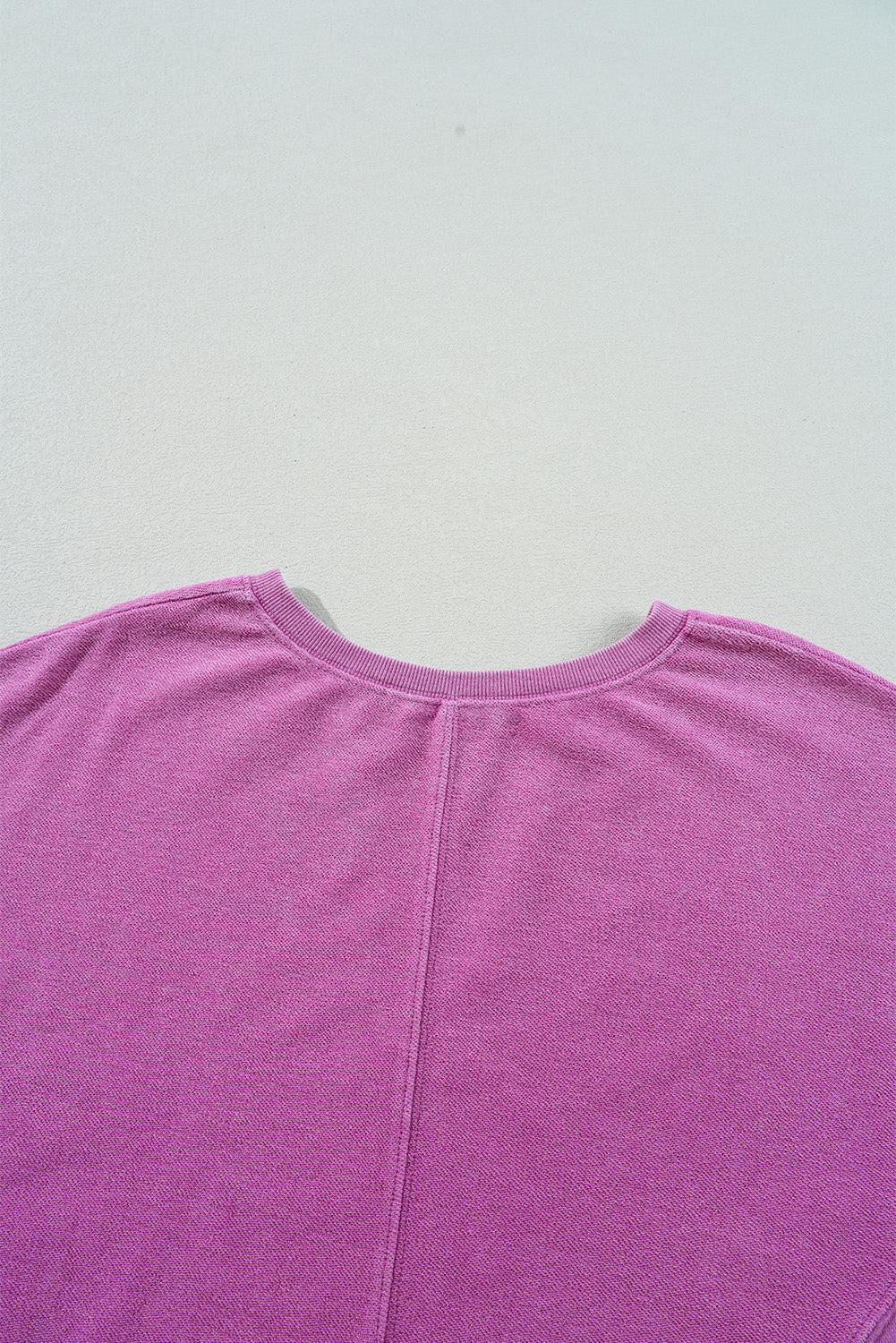 Bright Pink Notched Neck Exposed Seam Drop Shoulder Sweatshirt