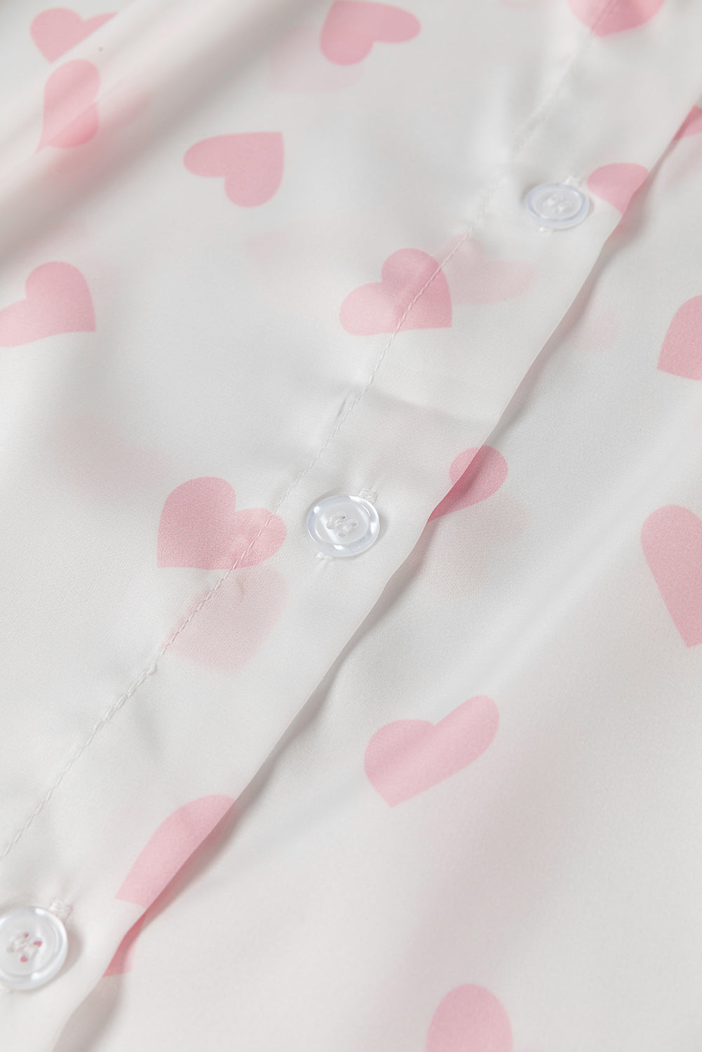 White Love Heart Print Drop Shoulder Puff Sleeve Shirt