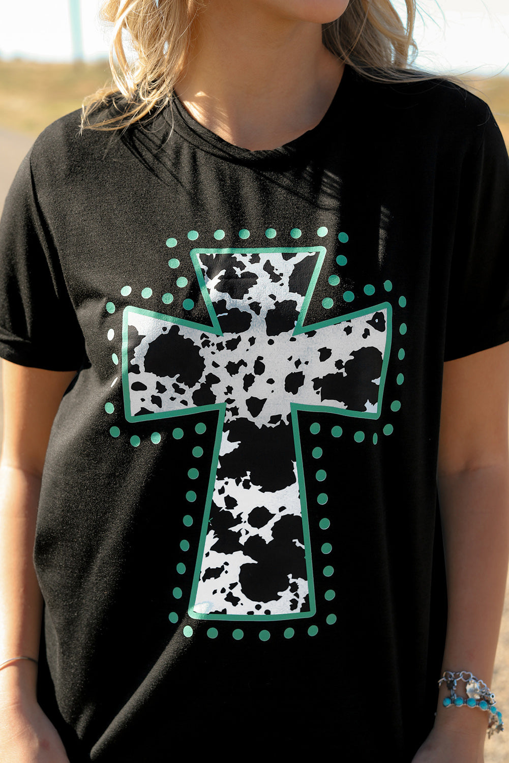 Black Animal Cross Graphic Round Neck Tee