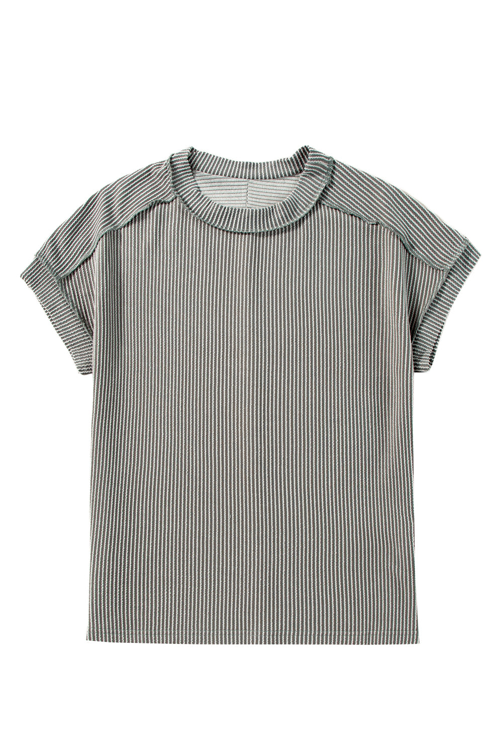 Medium Grey Crinkle Rib Knit Exposed Seam Round Neck T-shirt