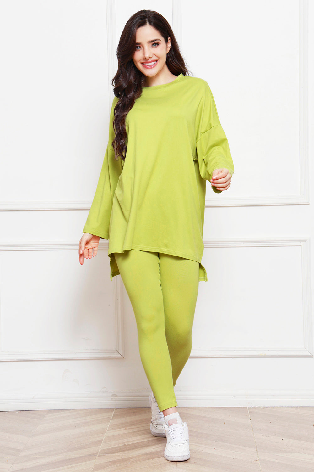 Round Neck High-Low Top and Leggings Set