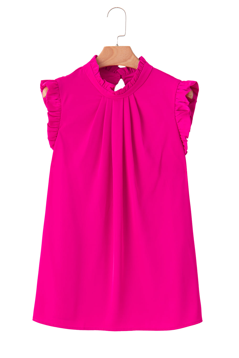 Bright Pink Frilled Trim Sleeveless Pleated Blouse