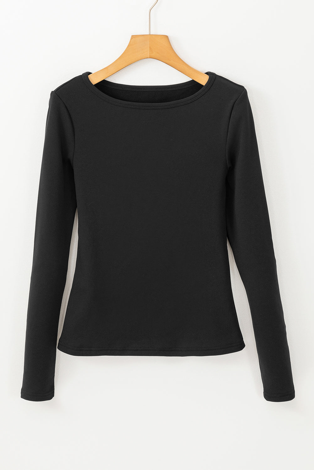 Black Fleece Lined Slim Fit Basic Long Sleeve Top