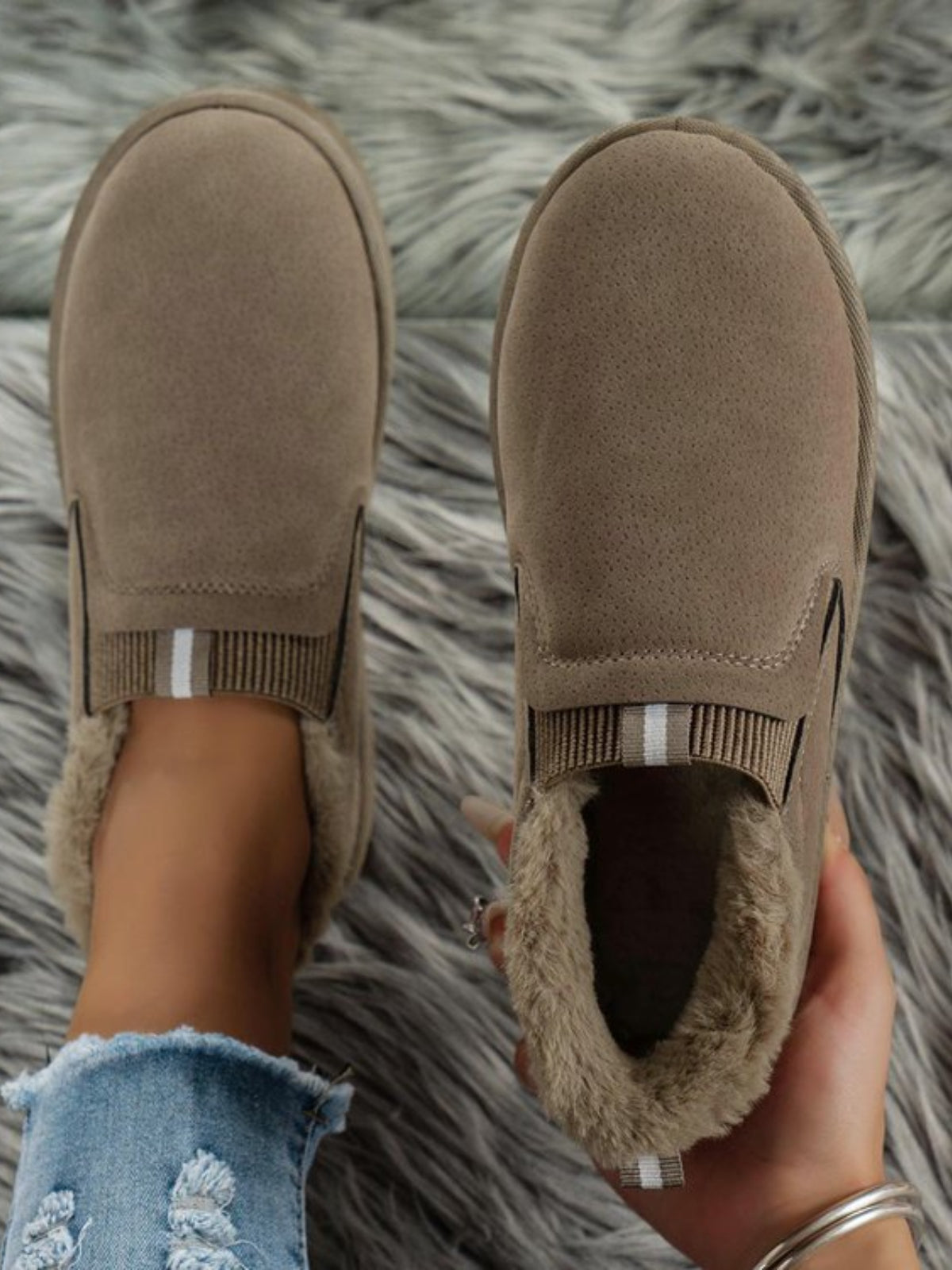 Faux Fur Suede Round Toe Booties