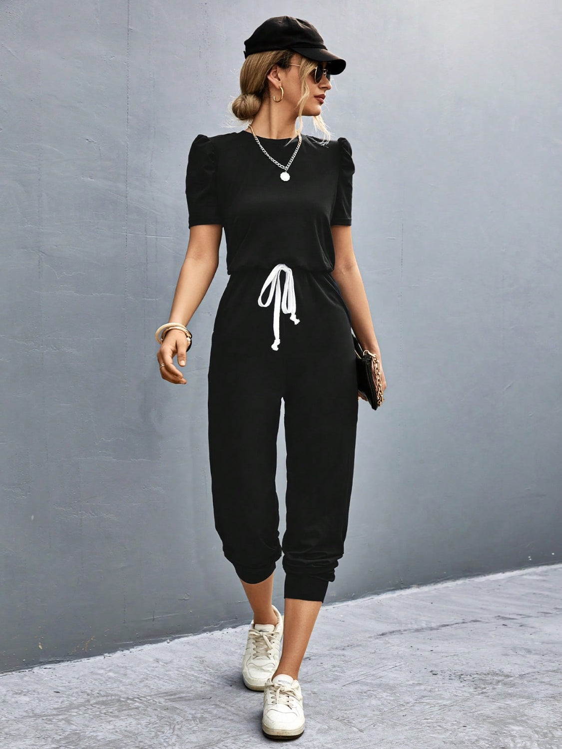 Round Neck Short Sleeve Jumpsuit