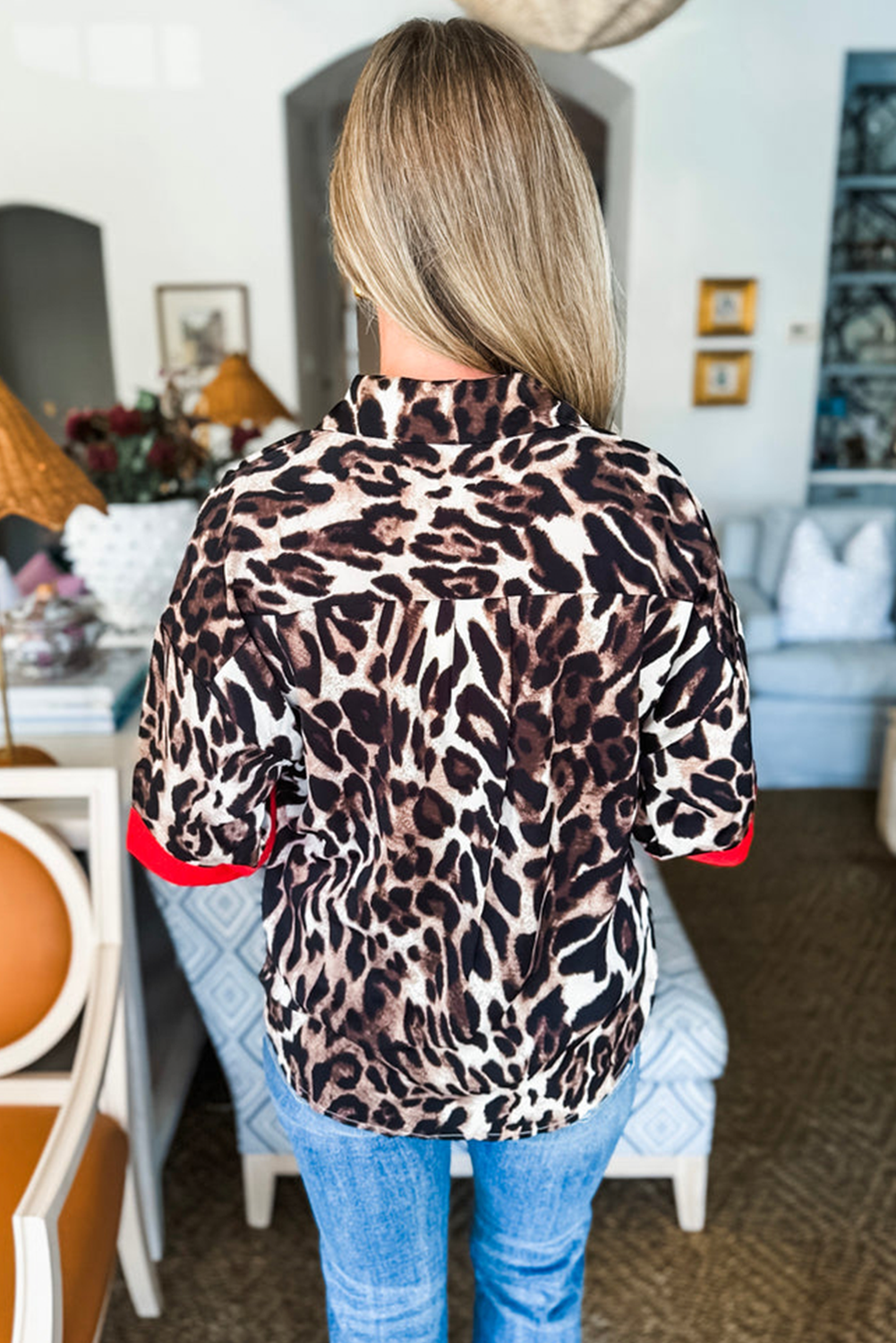 Dark Brown Patchwork Allover Leopard Print Shirt