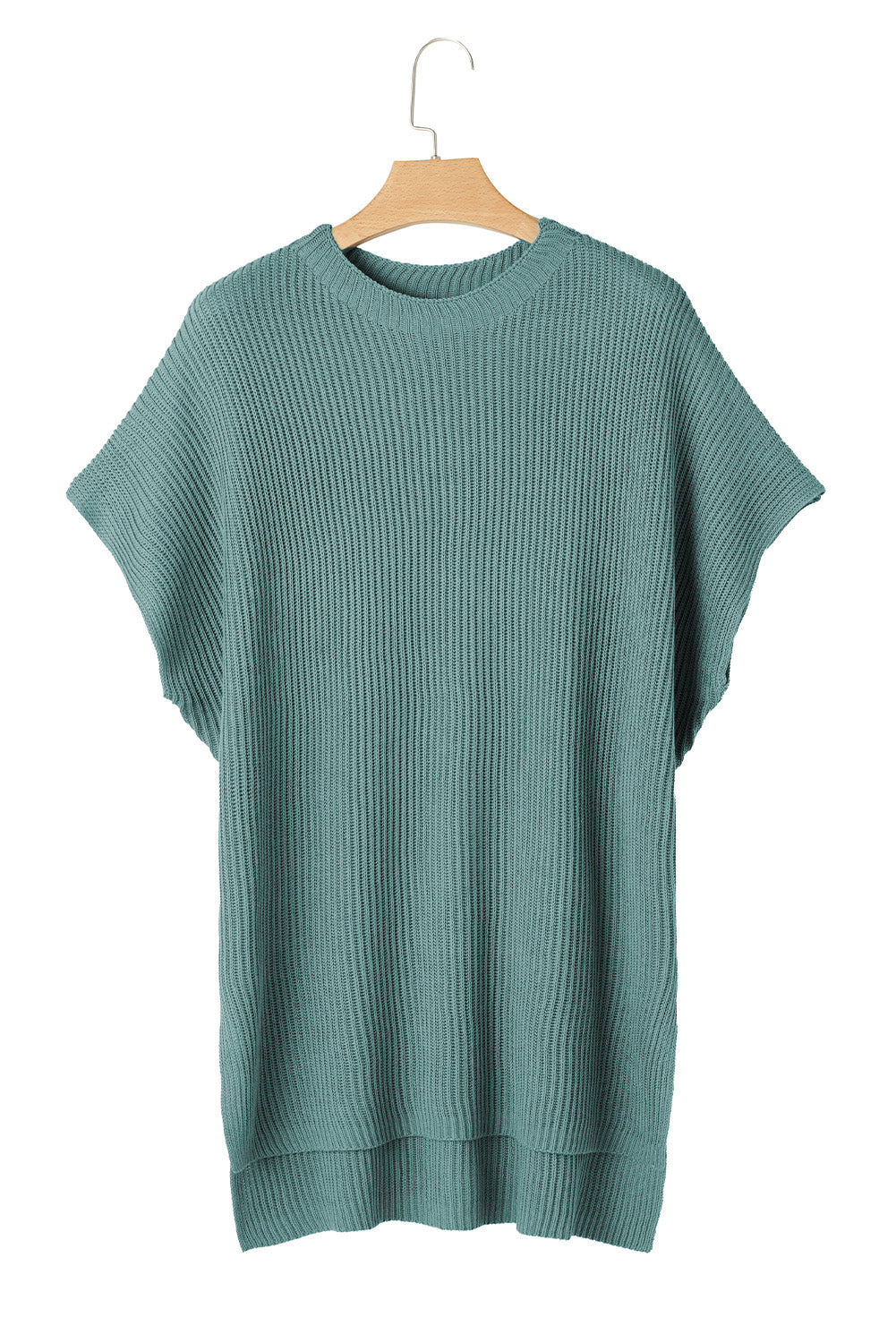 Haze Blue Side Slit Short Sleeve Oversized Sweater