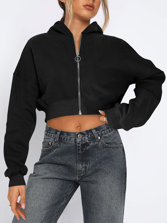 Zip Up Long Sleeve Cropped Hoodie