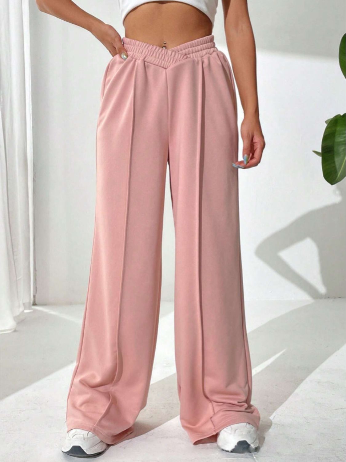 Elastic Waist Wide Leg Pants