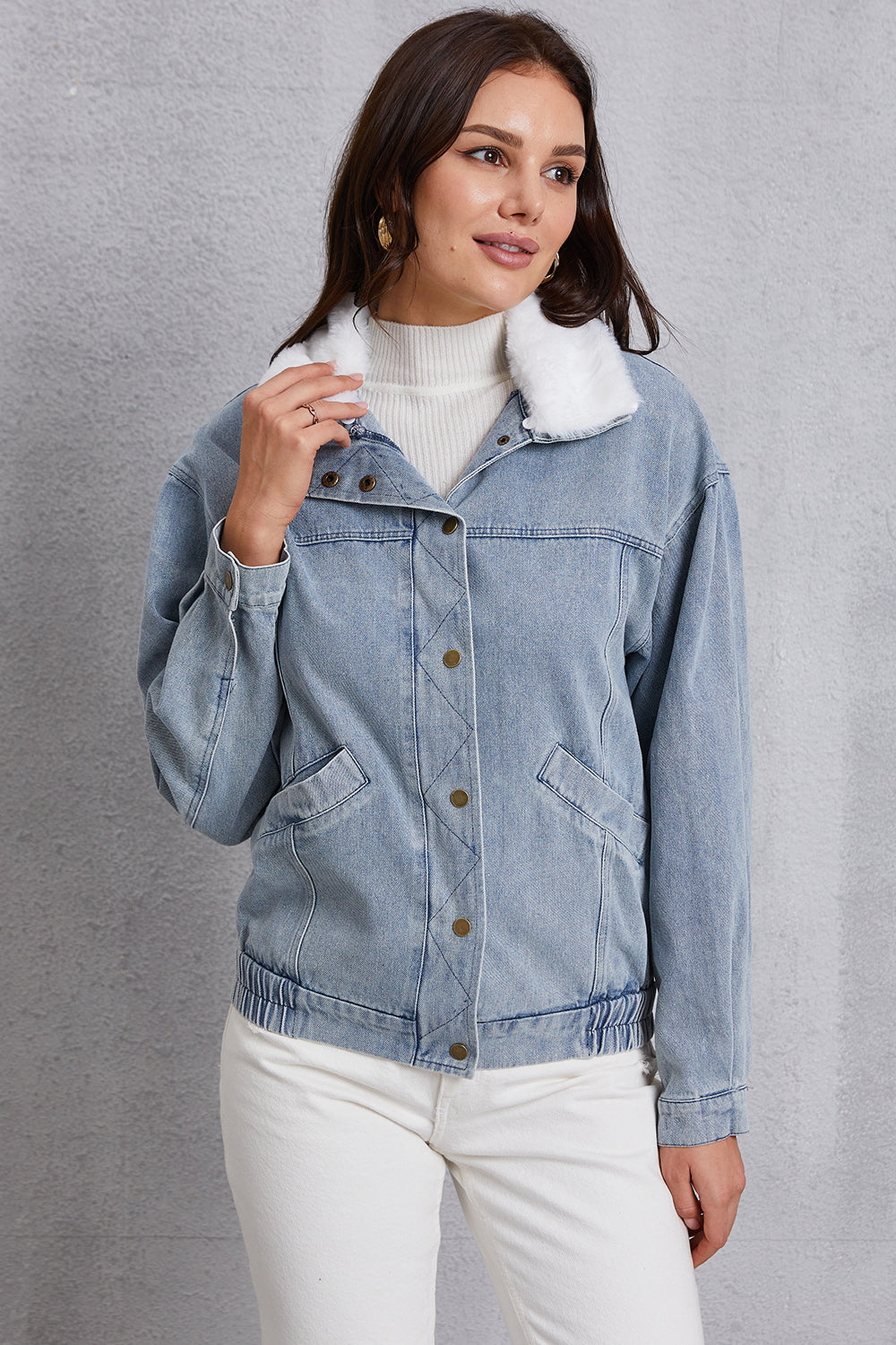 MeiMei Snap Down Collared Neck Denim Jacket