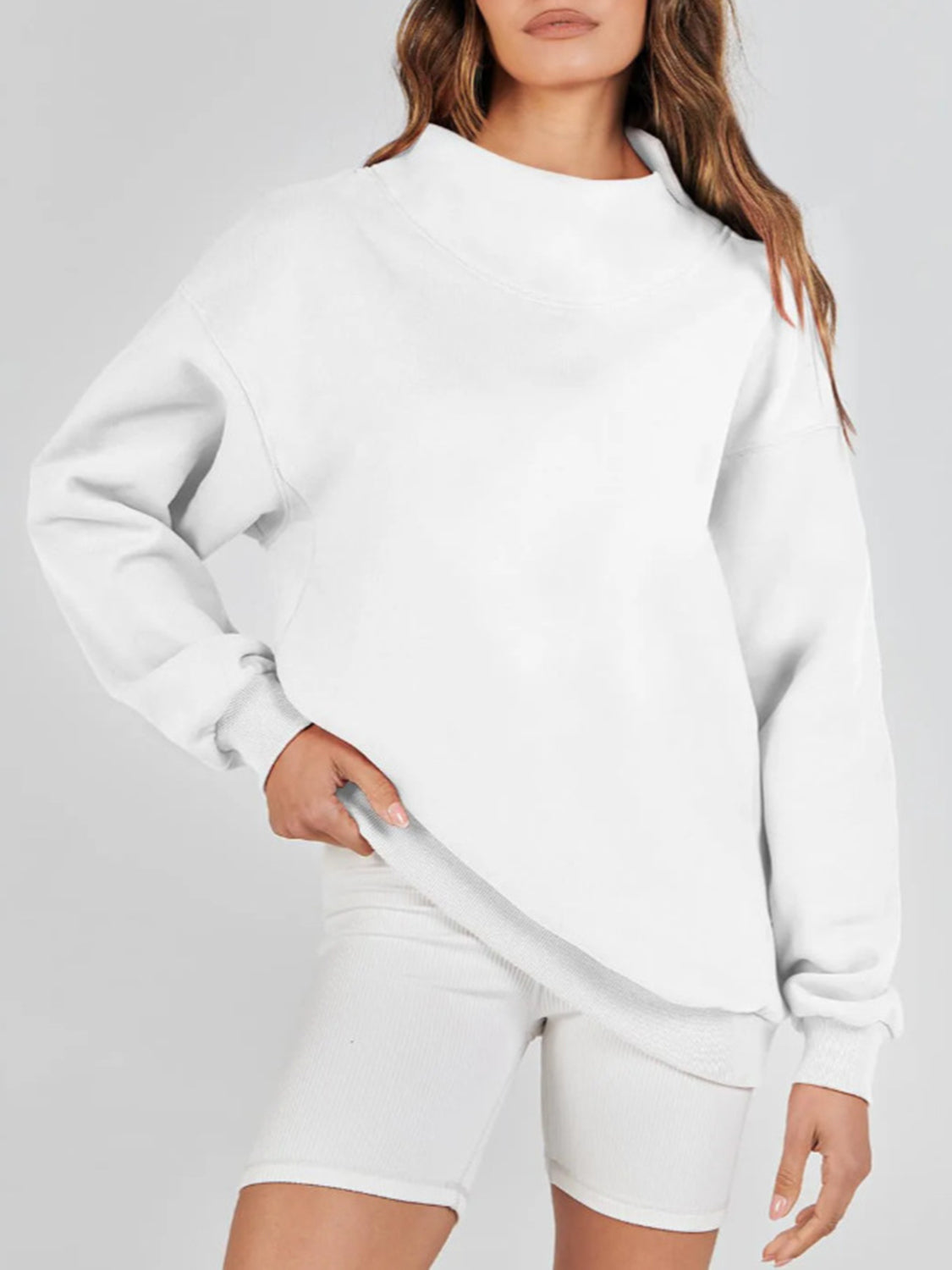 Mock Neck Drop Shoulder Long Sleeve Sweatshirt