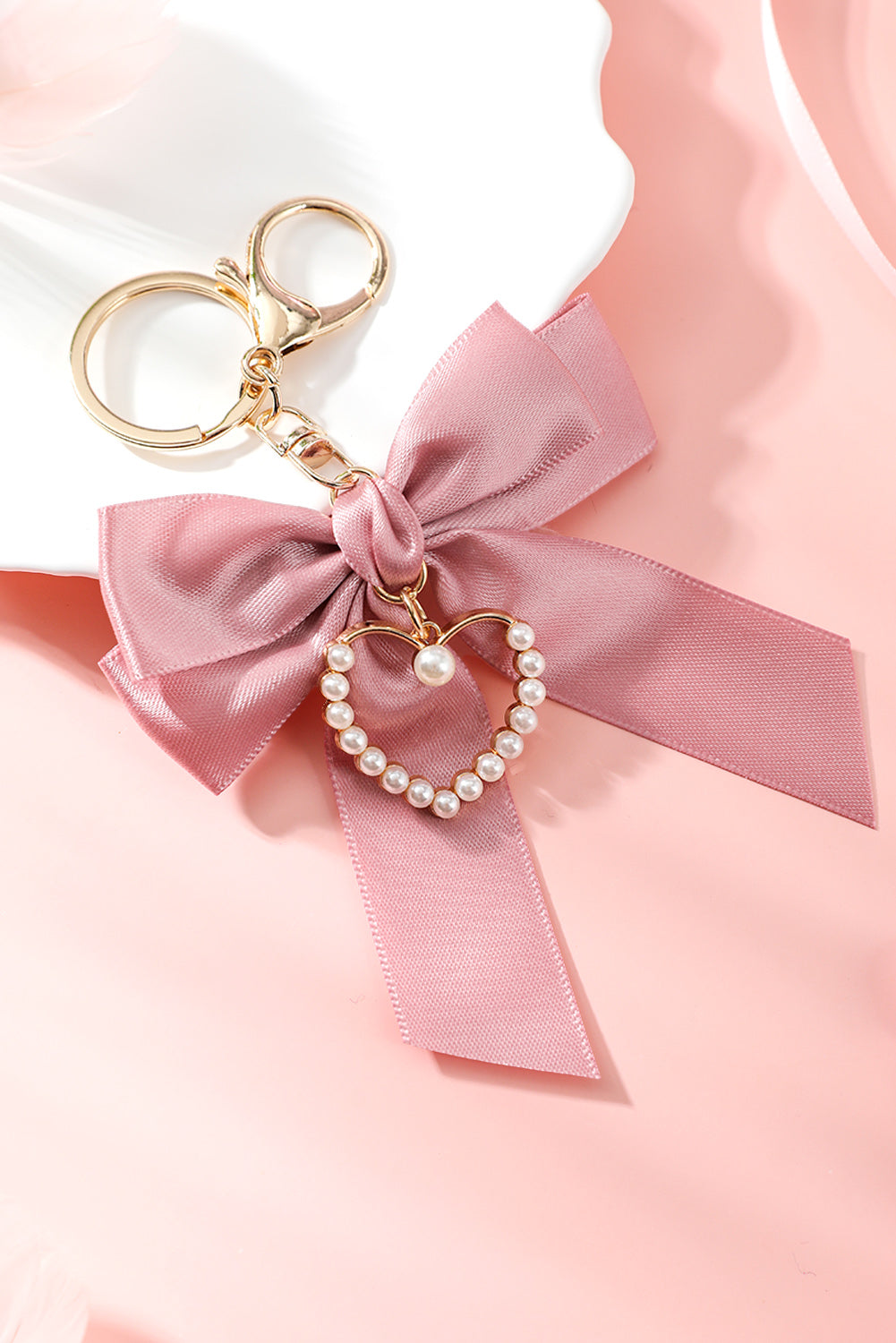 Pink Pearl Heart Decor Bow Decor Keychain