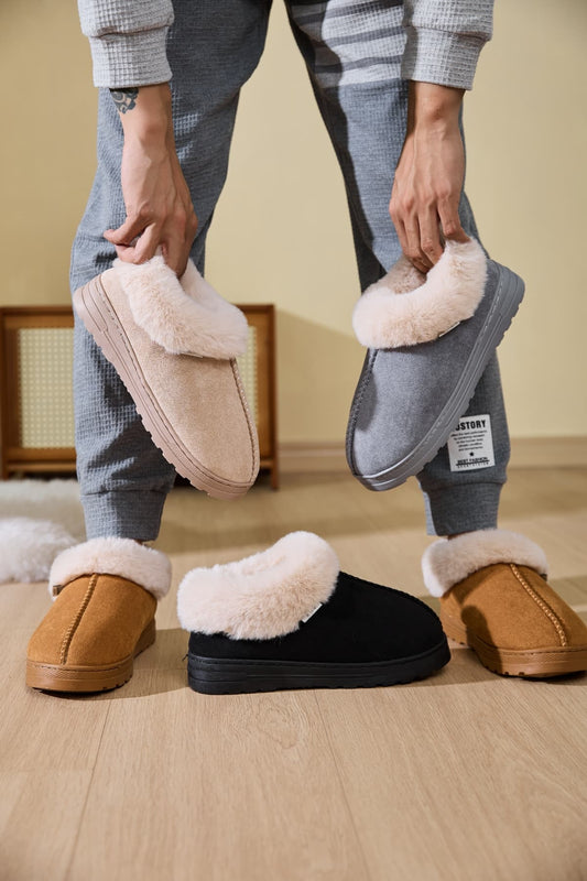 Faux Fur Round Toe Platform Slippers