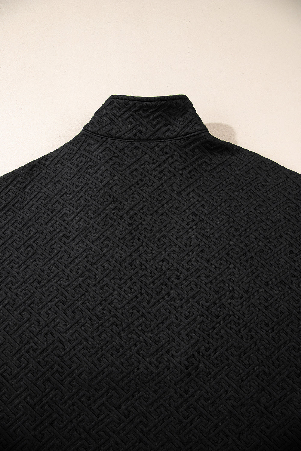 Black Solid Textured Half Zipper Collared Sweatshirt