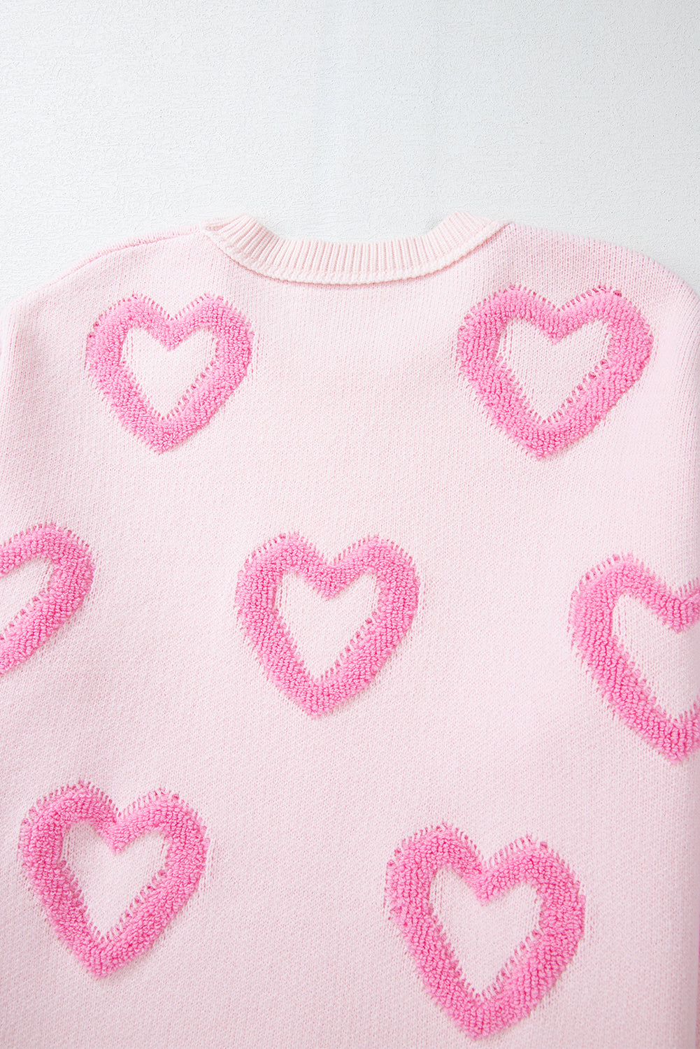 Pink Heart Shape Bubble Sleeve Baggy Sweater