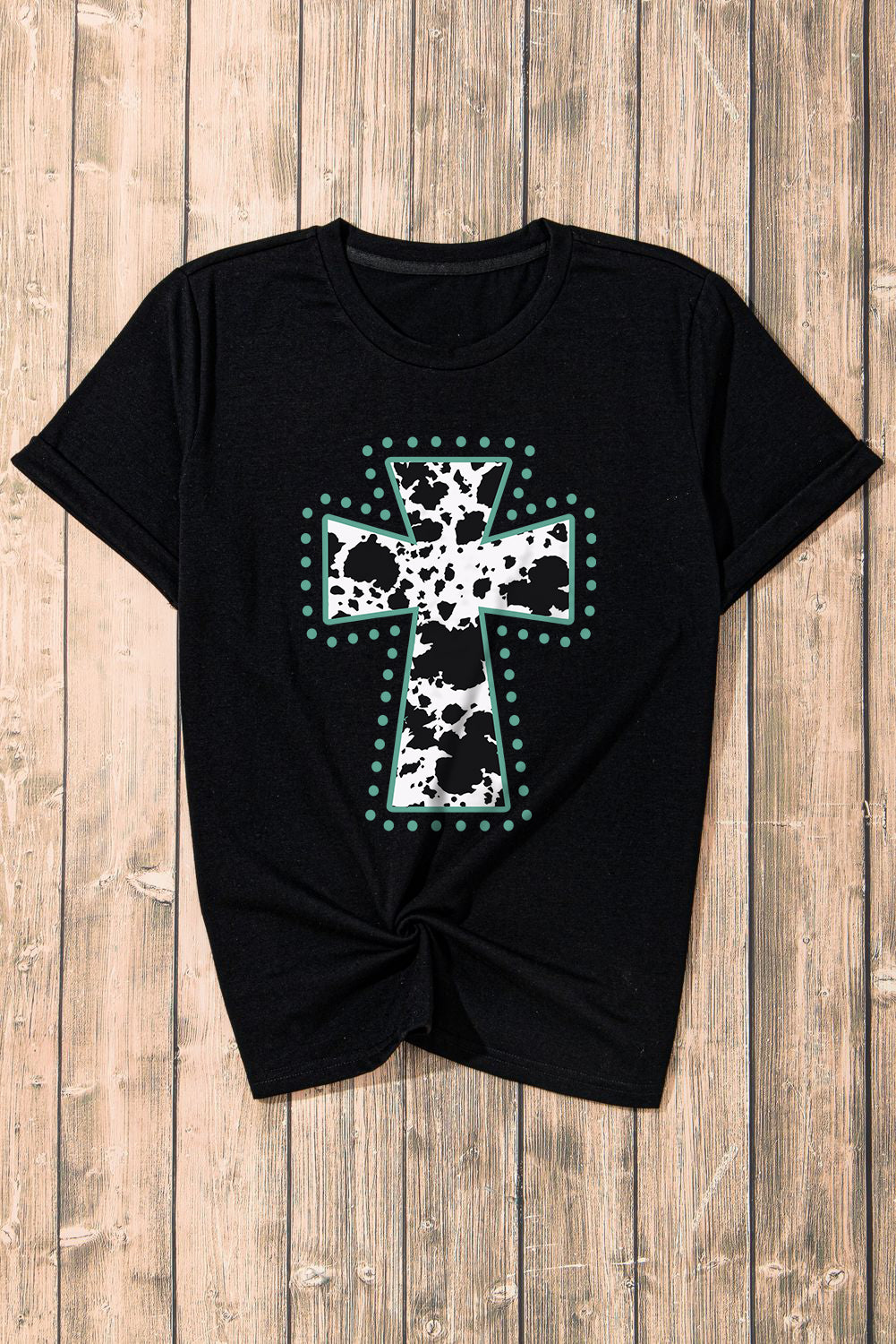 Black Animal Cross Graphic Round Neck Tee