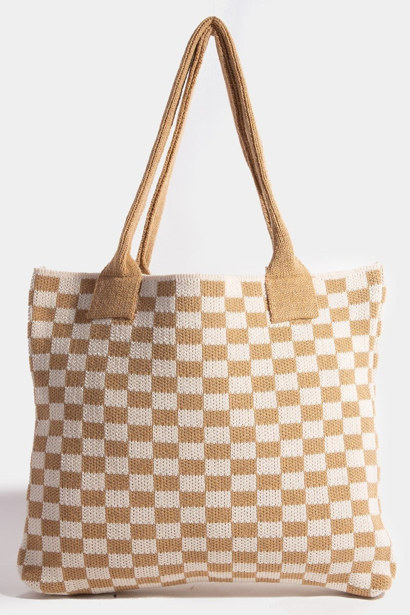 Fame Checkered Pattern Tote Bag