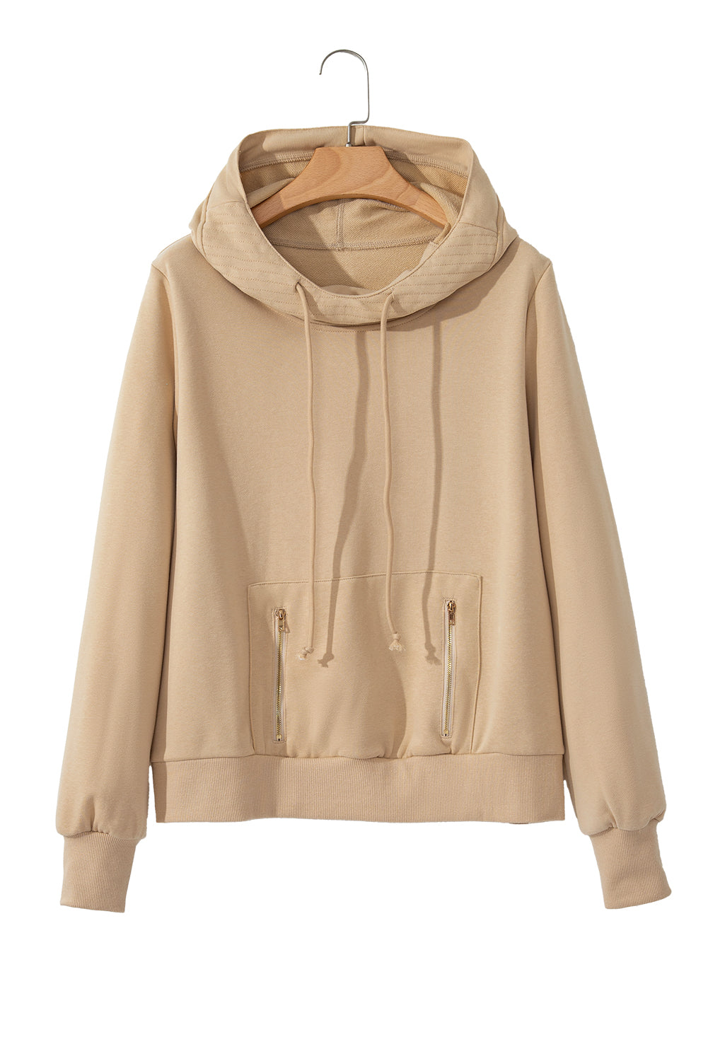 Parchment Zipped Pocket Plain Drawstring Hoodie