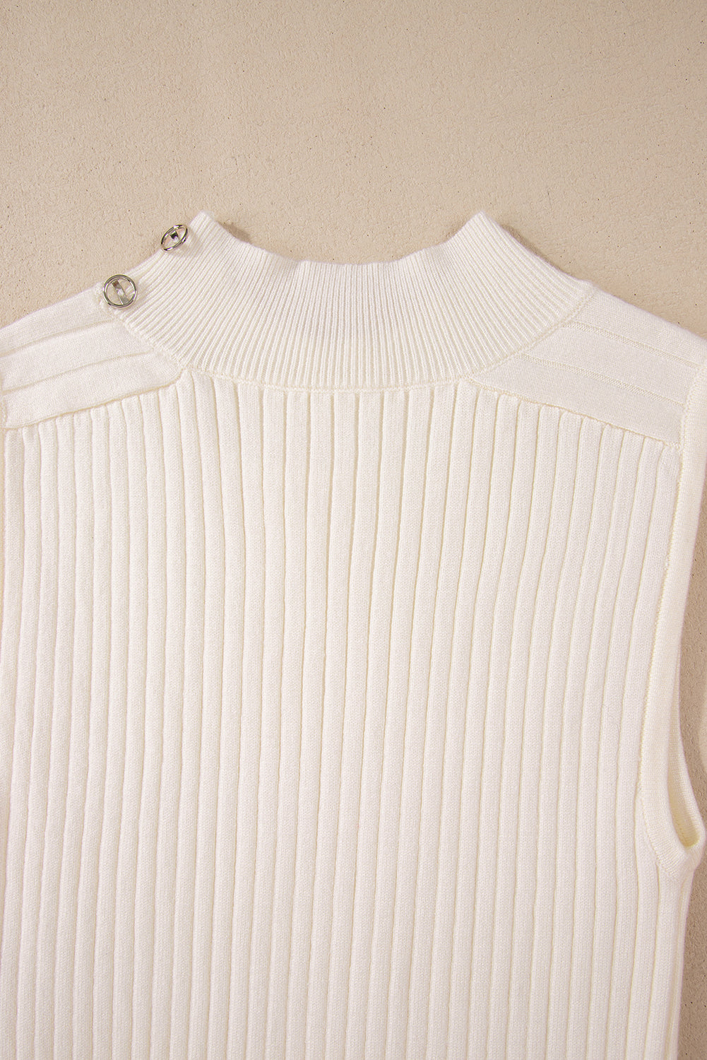 White Ribbed High Neck Knit Top