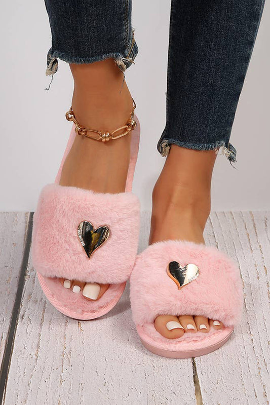 Parchment Heart Open Toe Plush Slippers