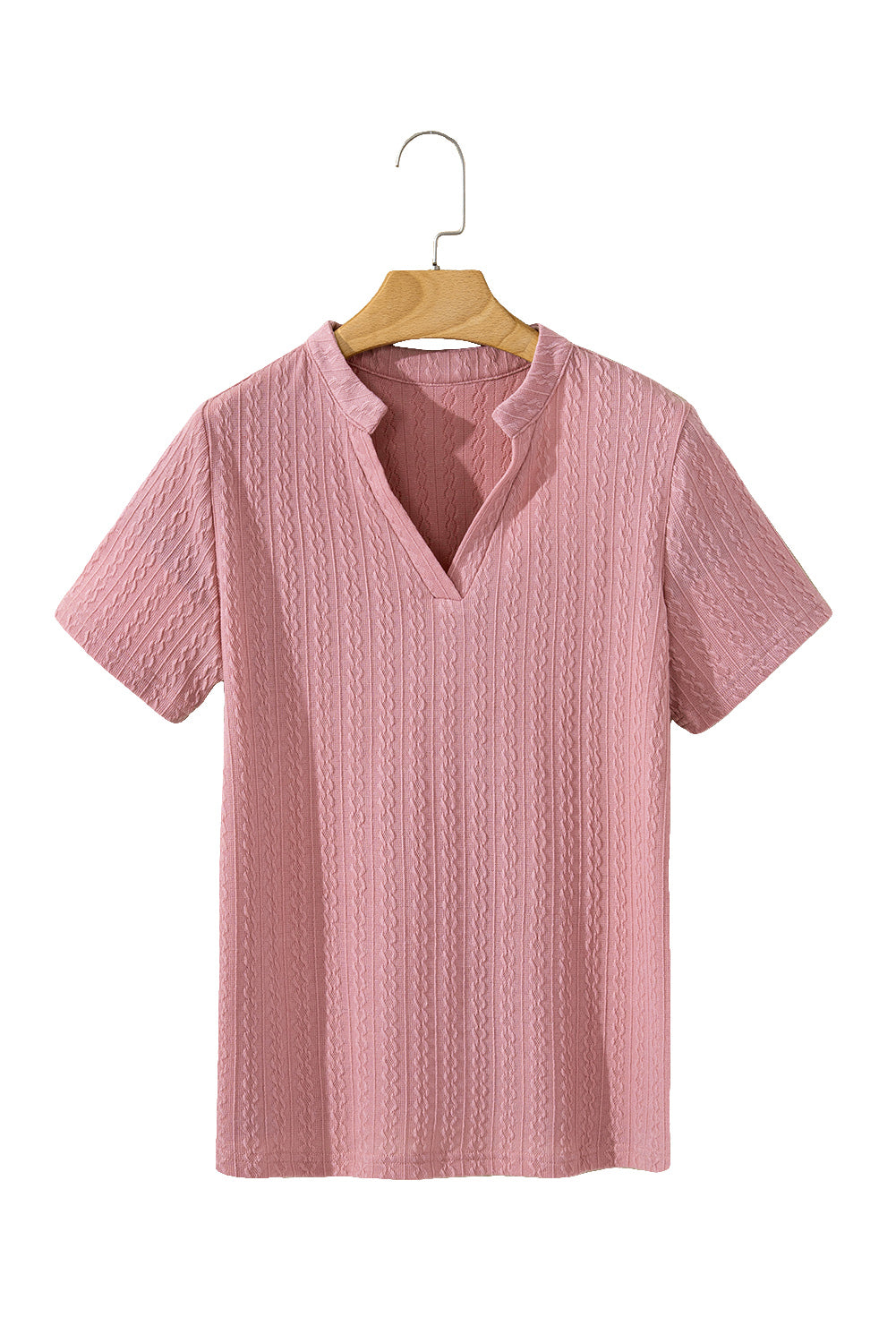 Pink Twisted Textured V-Neck Short Sleeve Blouse