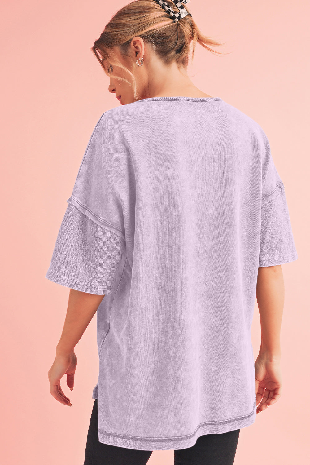 Orchid Petal Mineral Wash Exposed Seam Drop Shoulder Oversized Tee