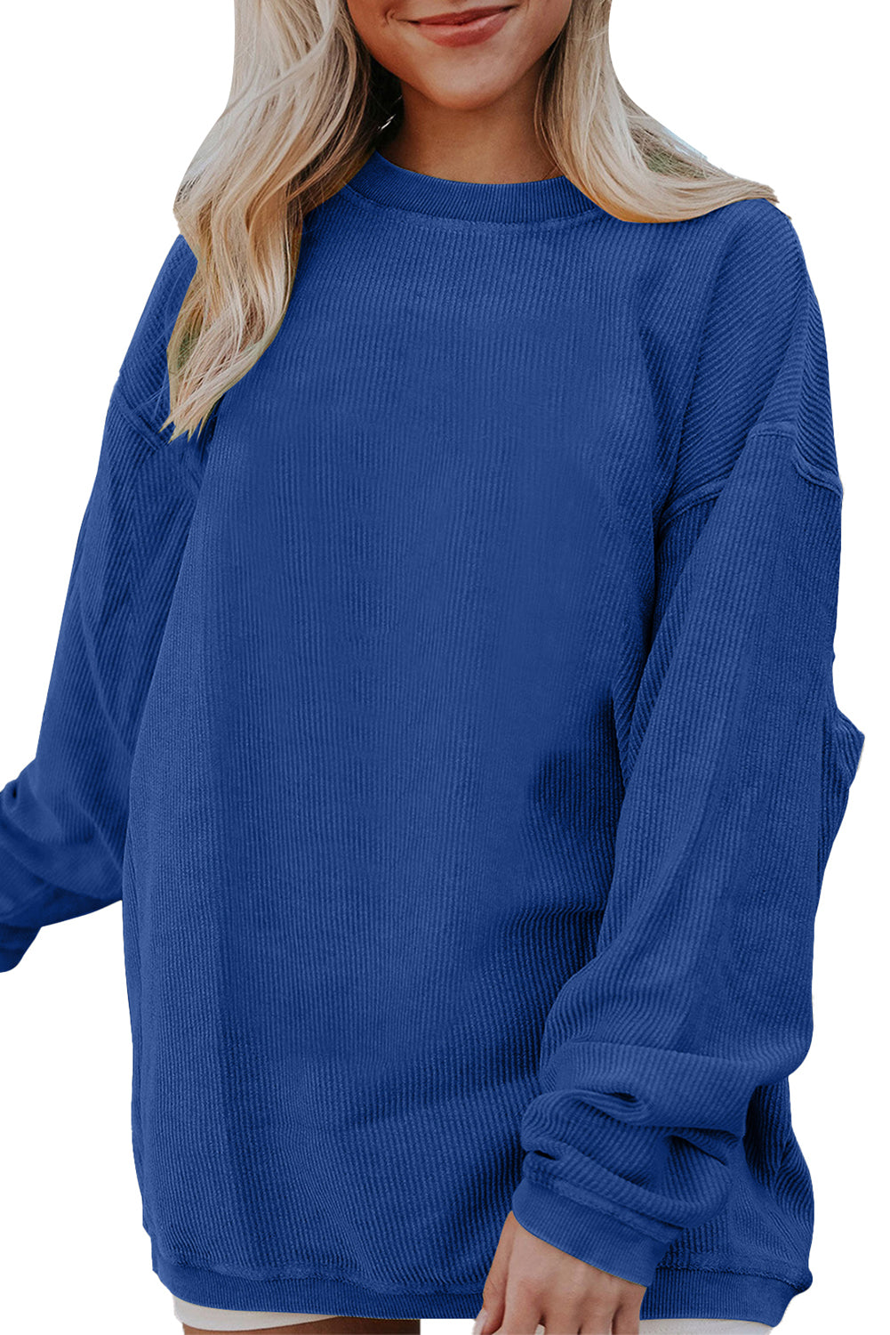 Apricot Drop Shoulder Crinkle Rib Oversized Sweatshirt