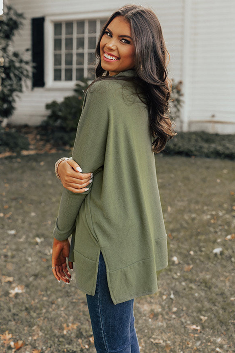 Gray Cowl Neck Loose Fit Tunic Top