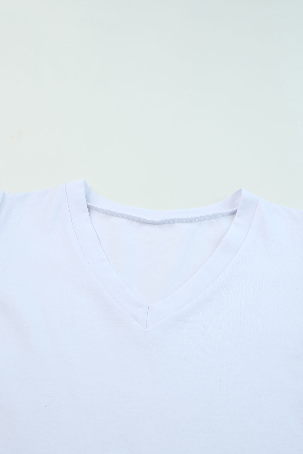 White Puff Sleeve Casual V Neck T-Shirt