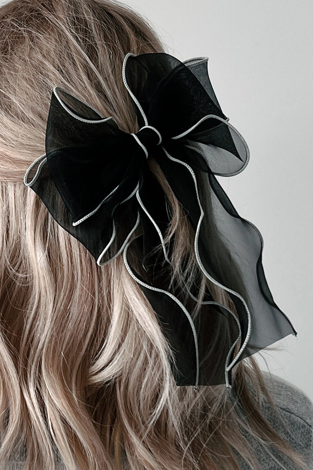 Bristol Black Contrast Trim Wavy Bow Knot Hair Clip