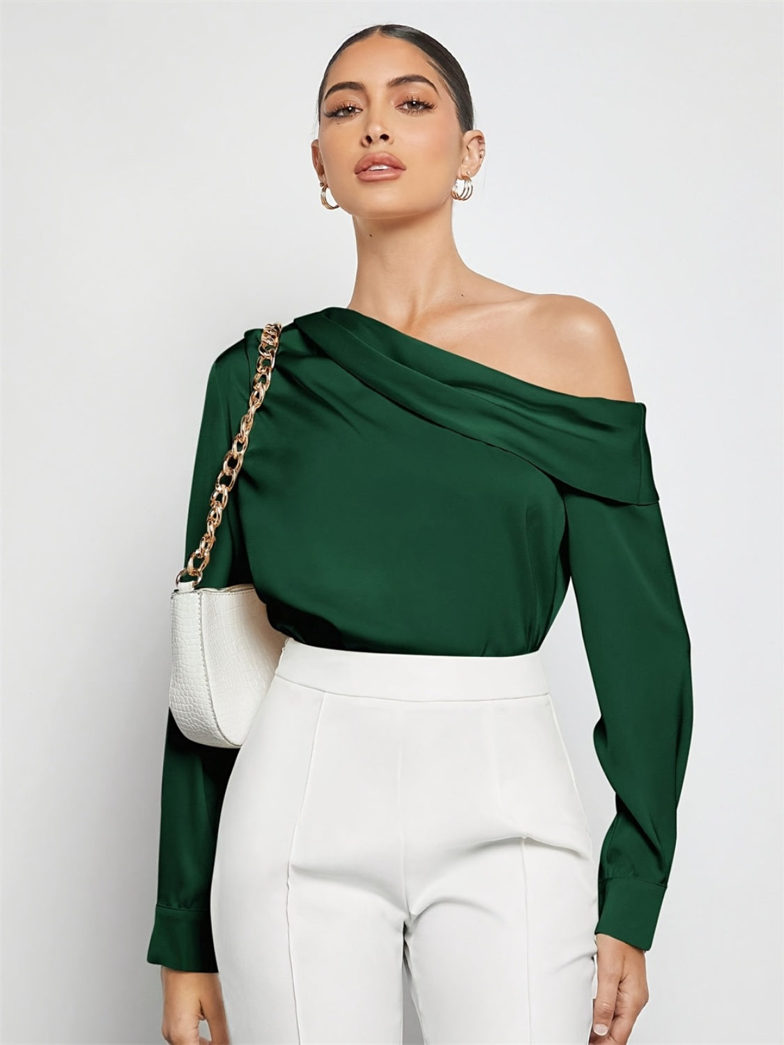 Ruched One Shoulder Long Sleeve Top