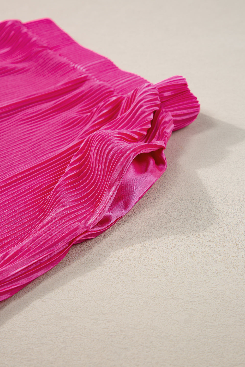 Bright Pink Ribbed Pleated Tee and Pocketed Shorts Set