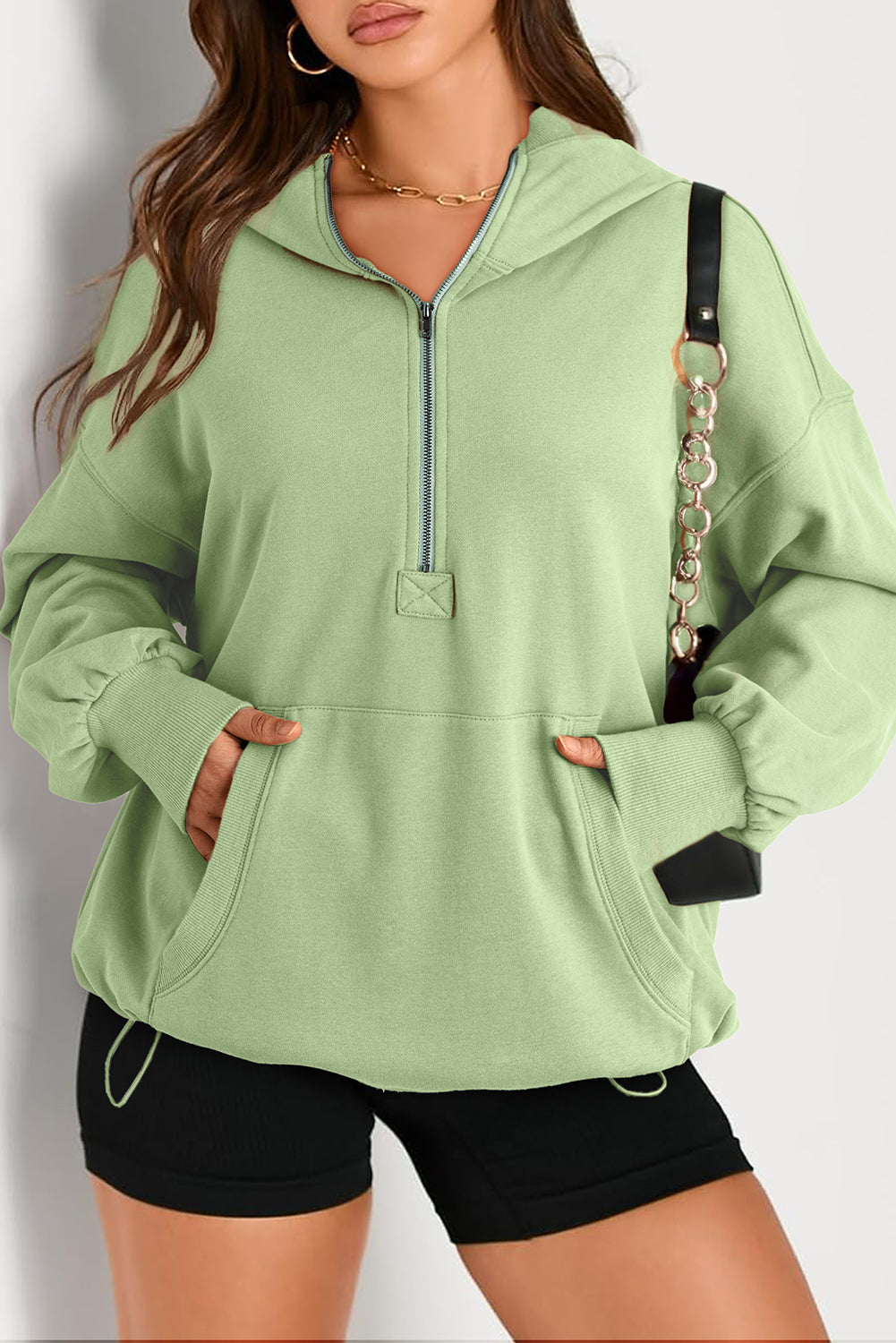 Bonbon Kangaroo Pocket Half Zipper Oversized Hoodie