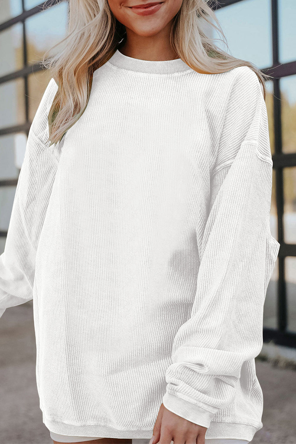 Apricot Drop Shoulder Crinkle Rib Oversized Sweatshirt