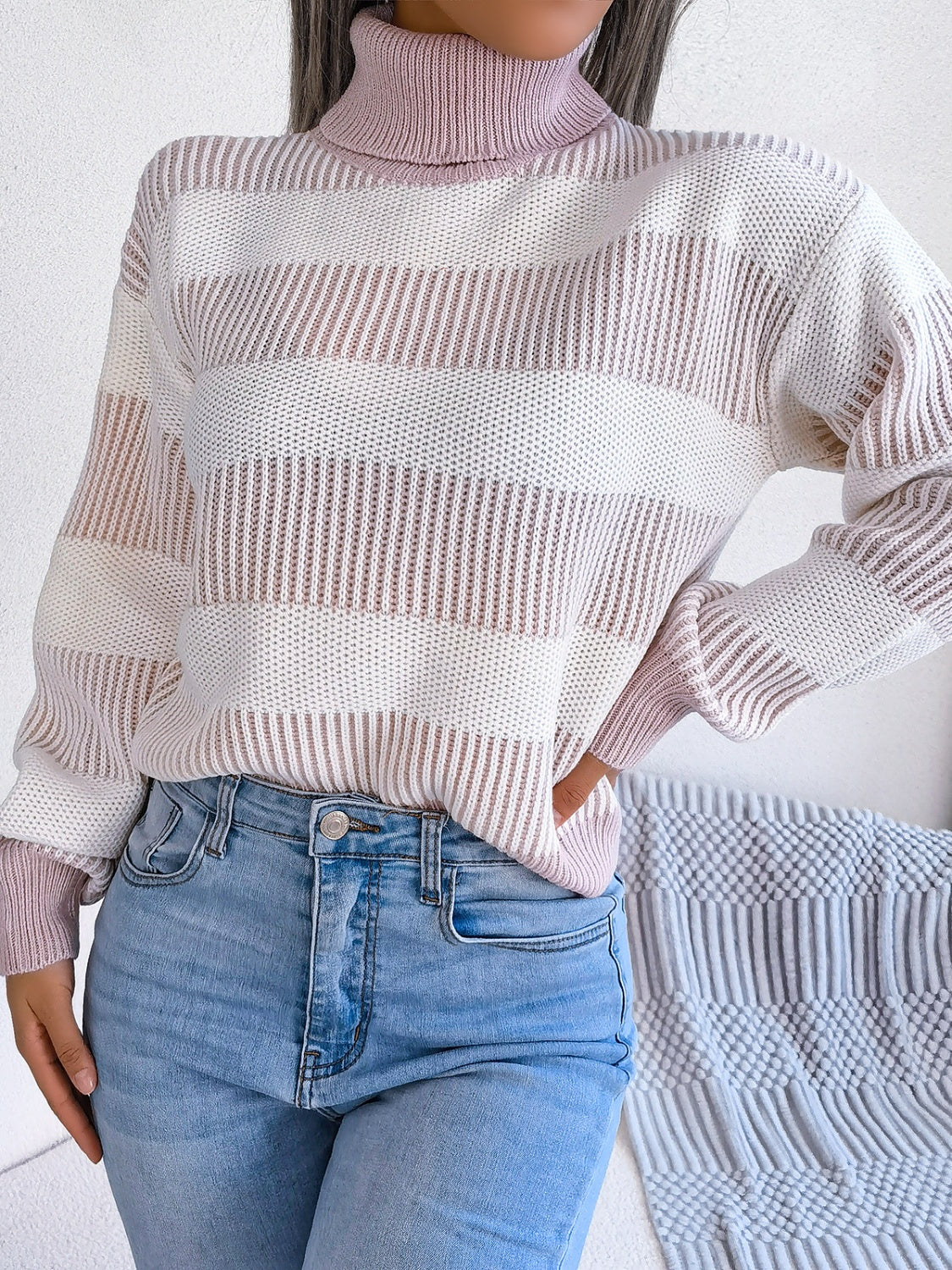 Striped Turtleneck Long Sleeve Sweater