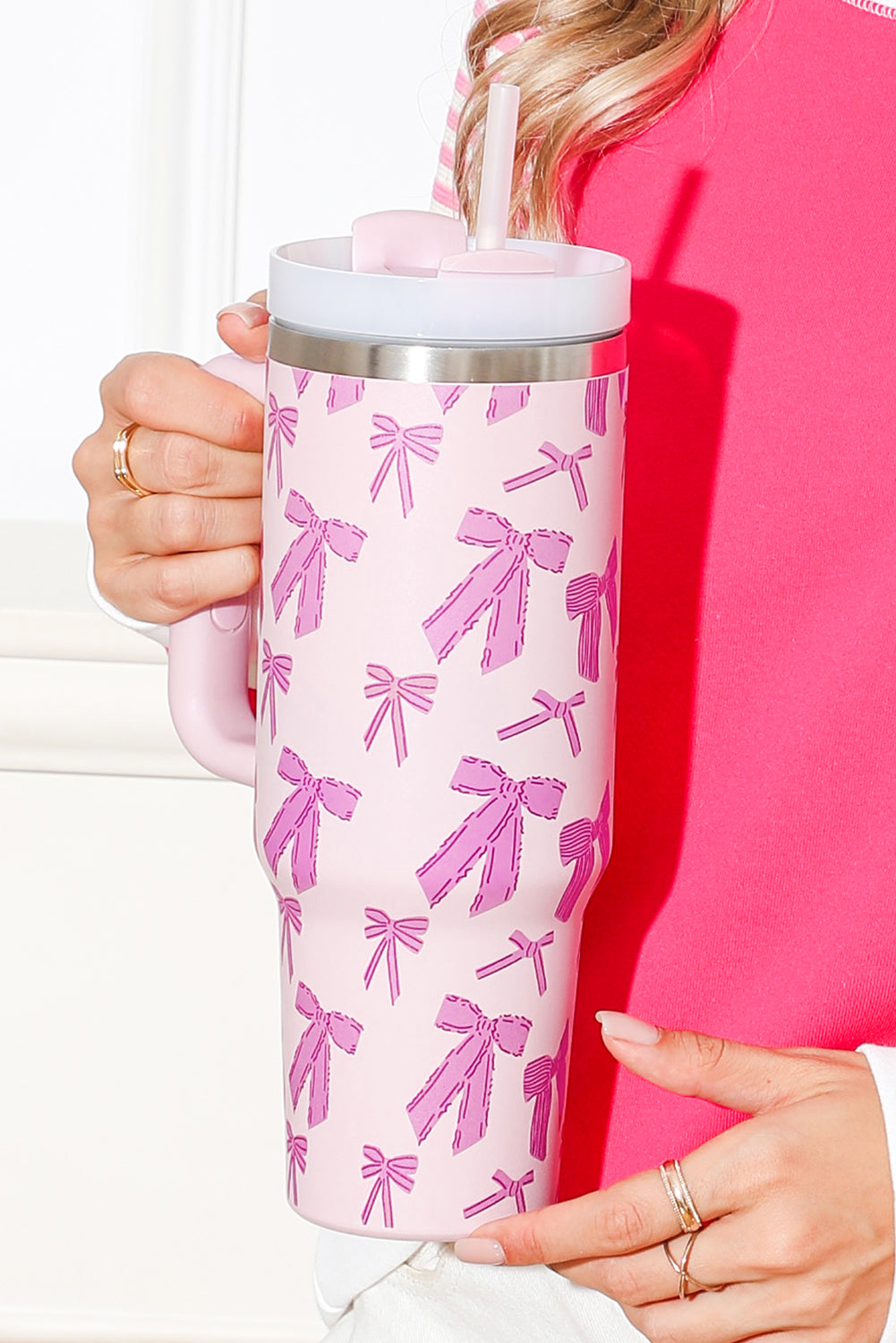 Pink Cute Bowknot Printed Tumbler with Handle 40oz