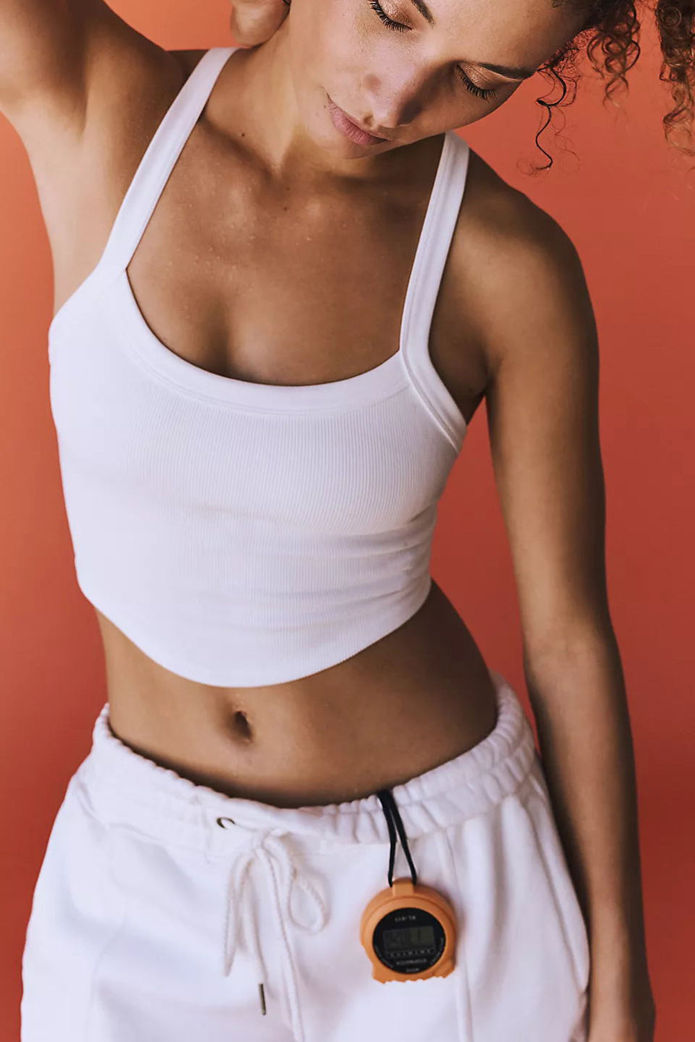 White Plain Athletic Ribbed Cropped Cami Top