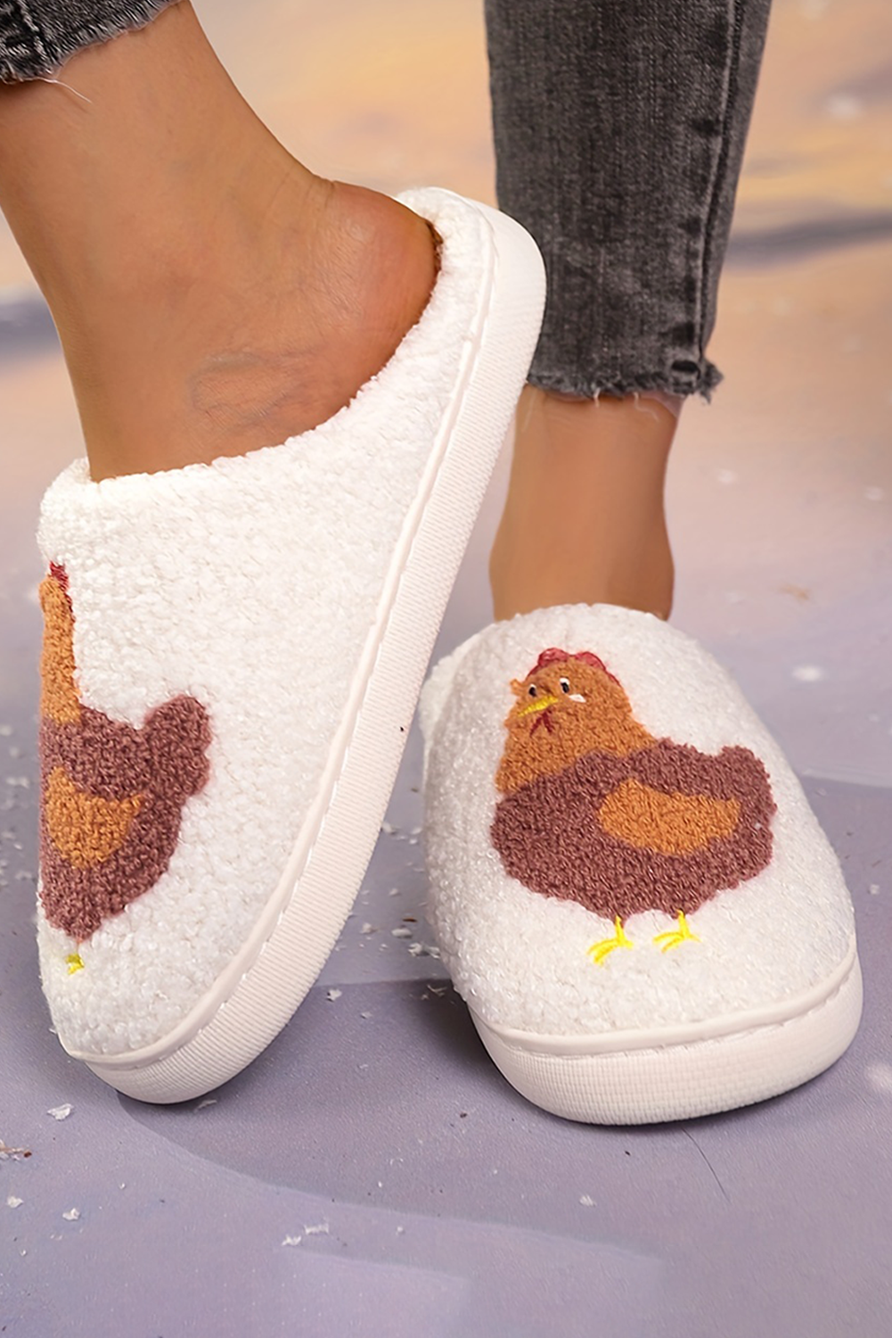 White Cute Turkey Fuzzy Winter Slippers