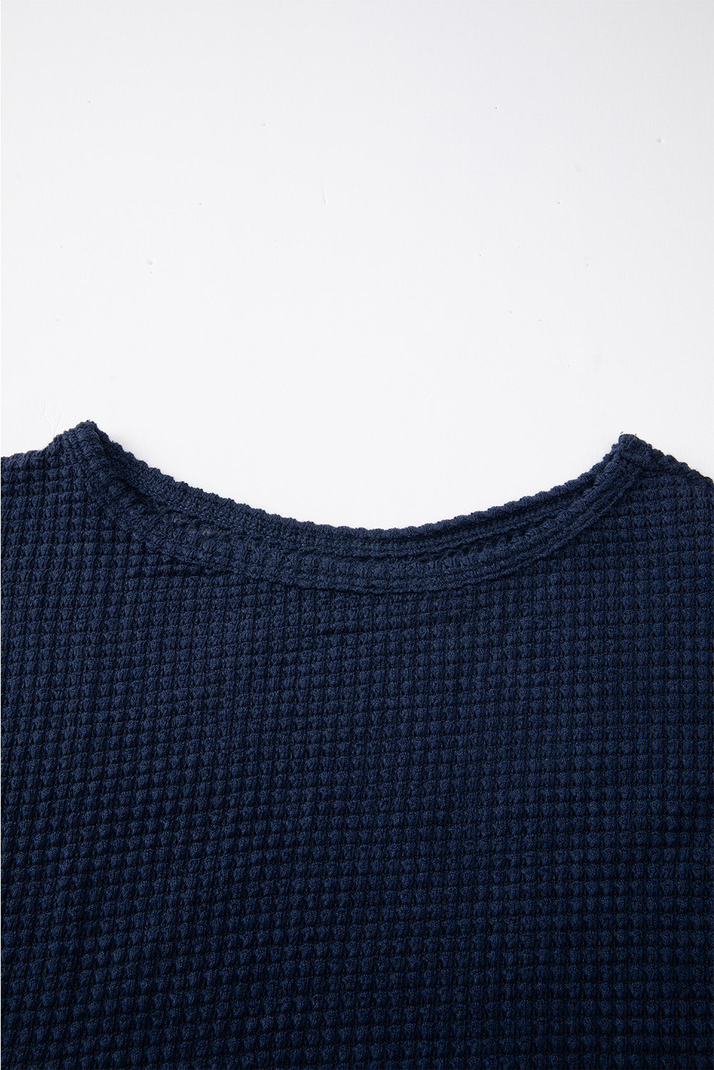 Navy Blue Waffle Knit Drop Shoulder Long Sleeve Top