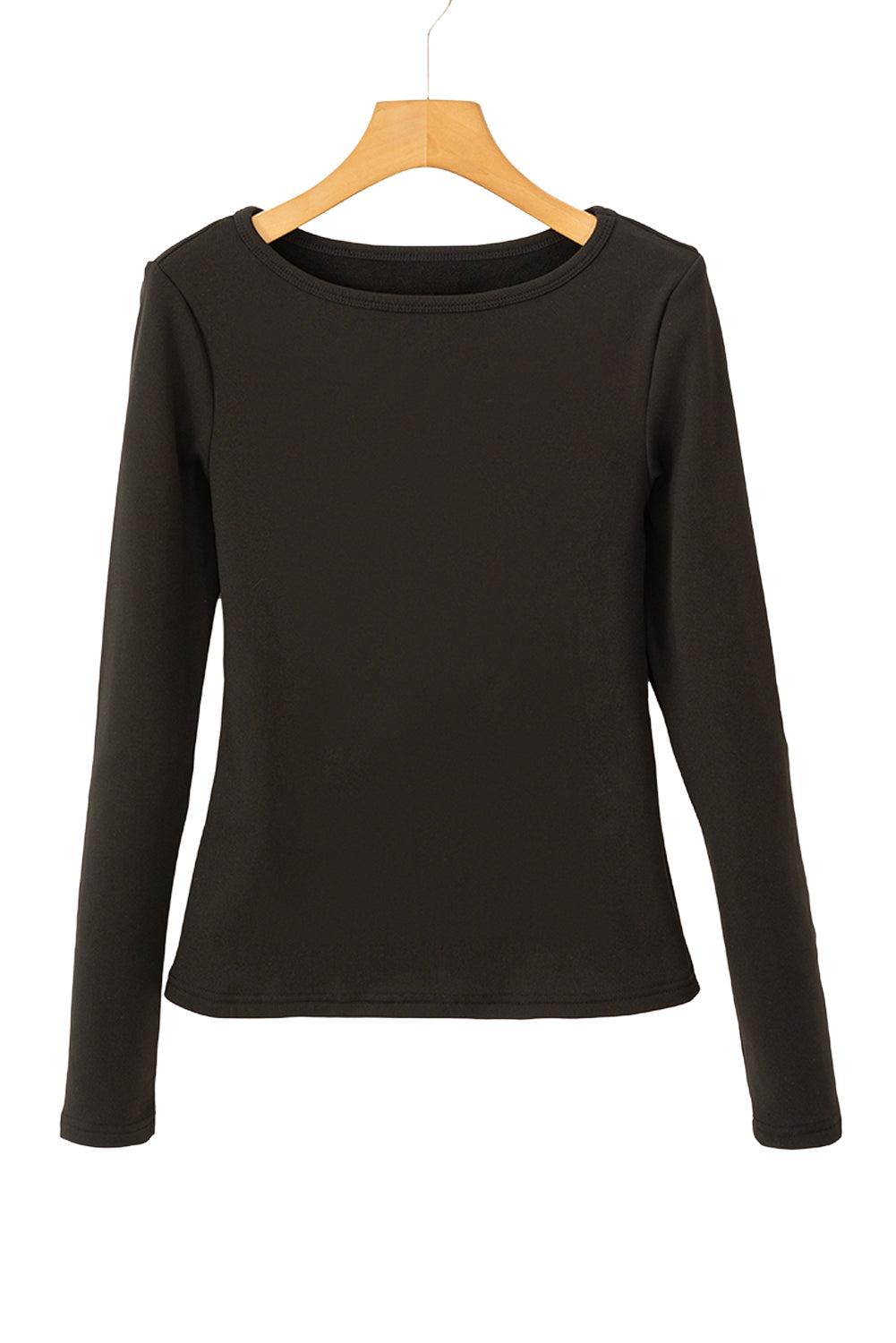 Black Fleece Lined Slim Fit Basic Long Sleeve Top