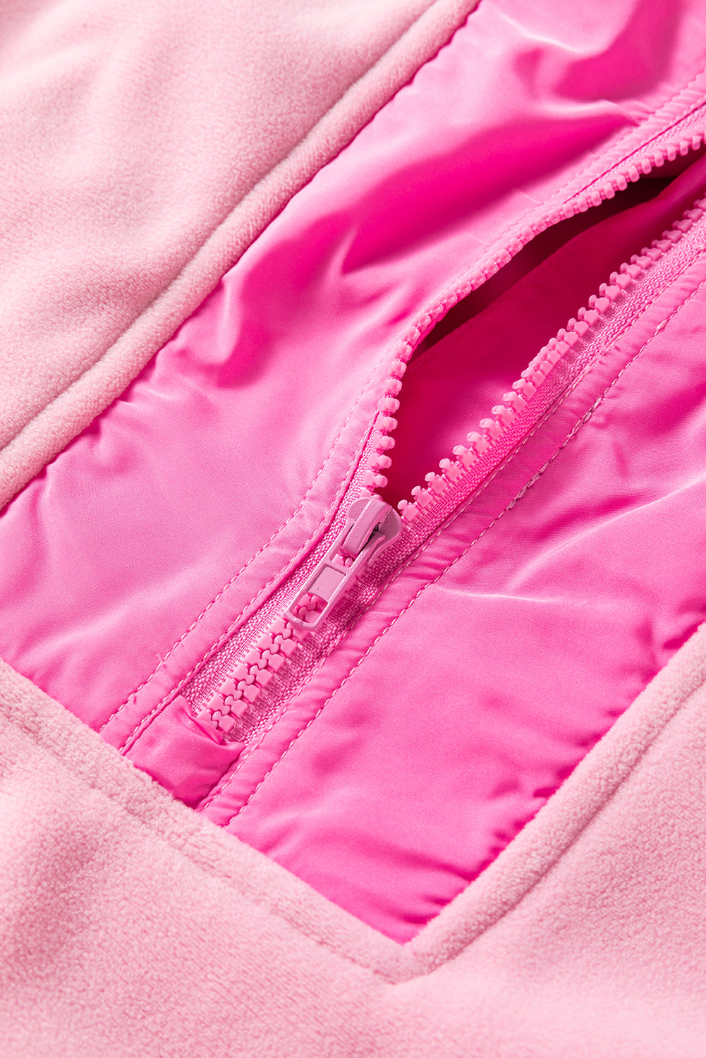 Pink Patchwork Half Zip Oversized Sherpa Hoodie