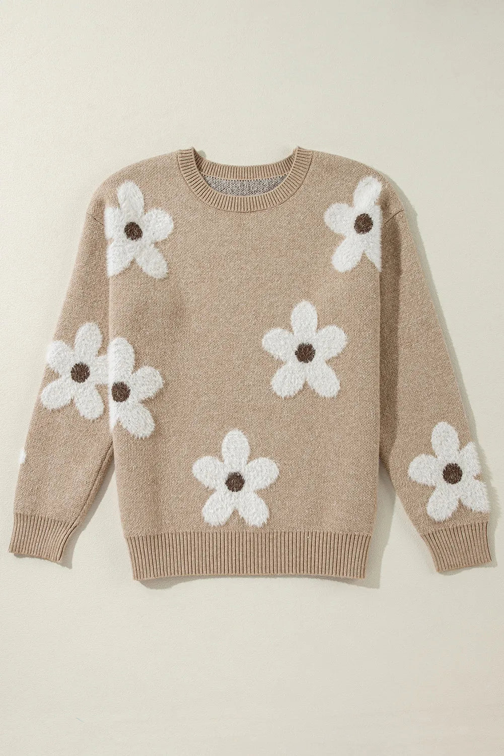 Flower Round Neck Long Sleeve Sweater